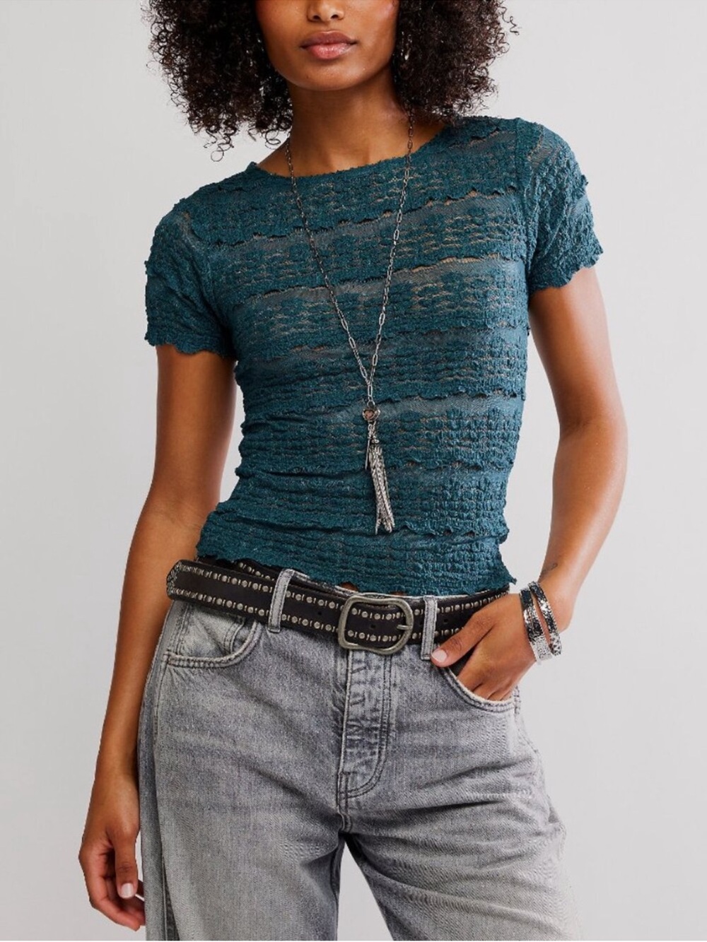 Free People Angelina Tee NWT 🌷 in Color Sea Moss Size Small, New